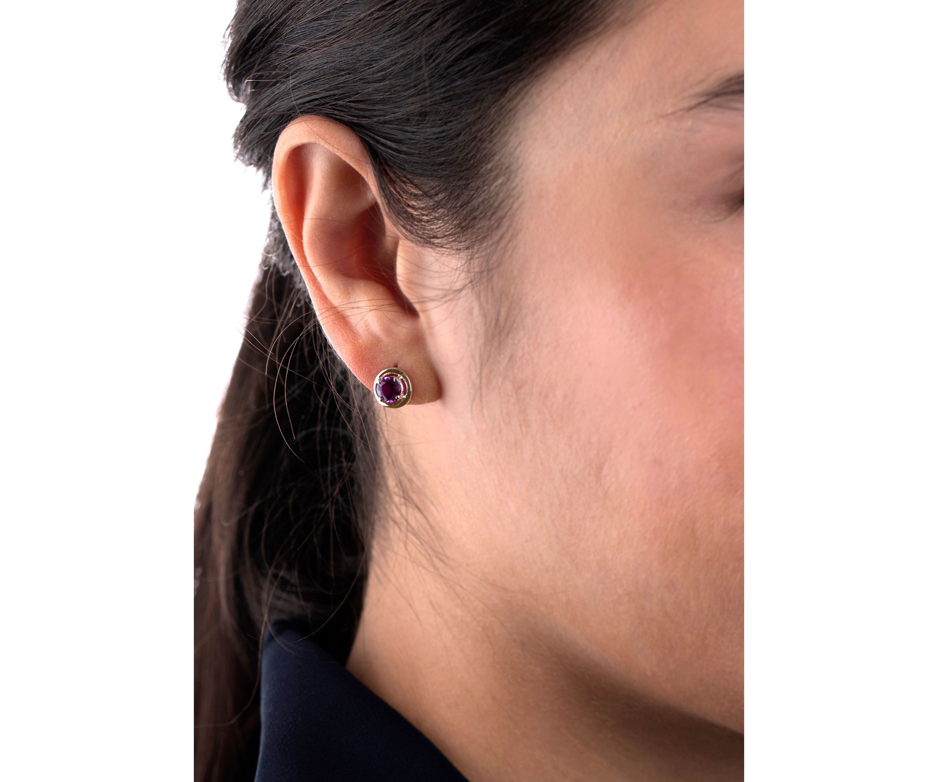 Gold over Sterling Silver Rhodolite Halo Stud Earrings