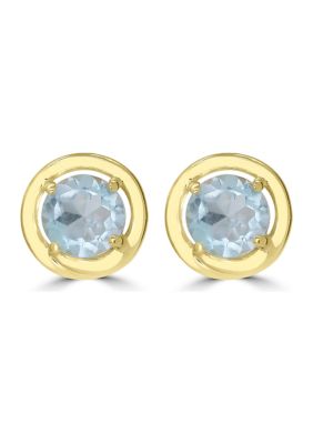 Belk Silverworks Gold over Sterling Silver Blue Topaz Halo Stud Earrings