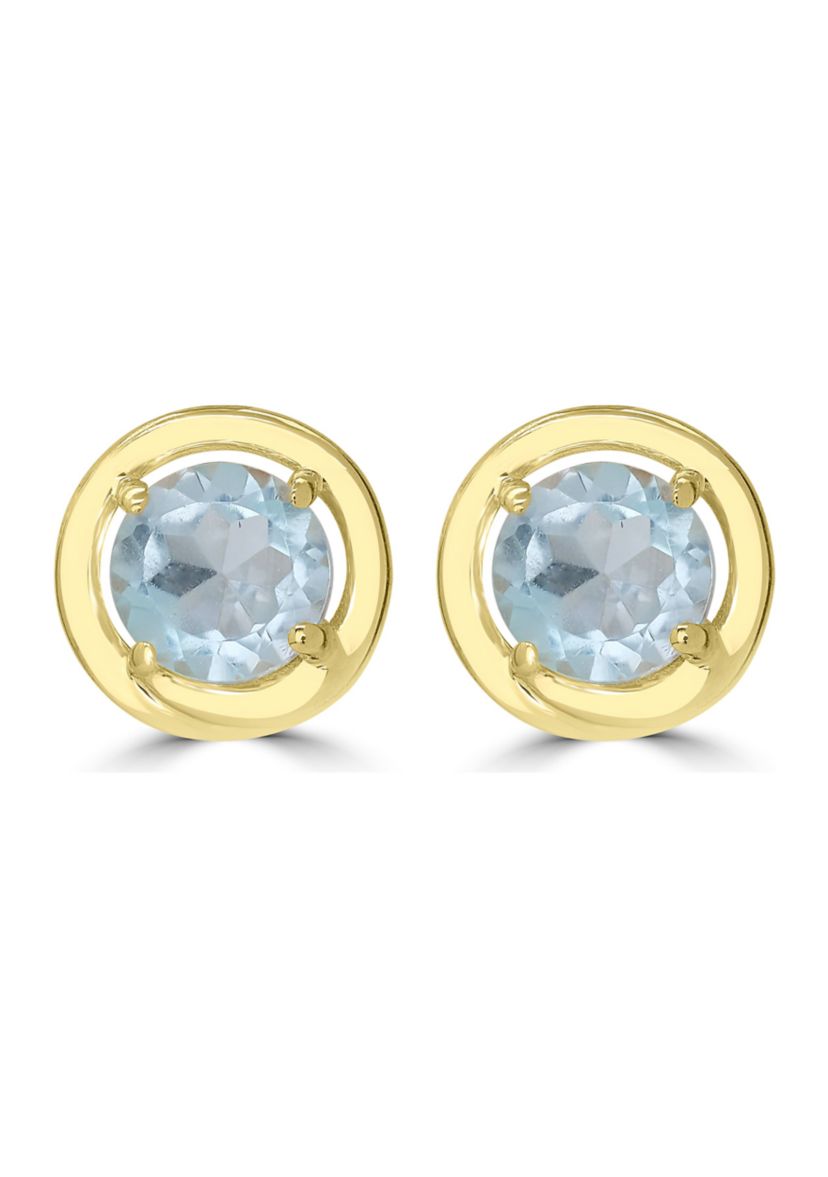 Gold over Sterling Silver Blue Topaz Halo Stud Earrings