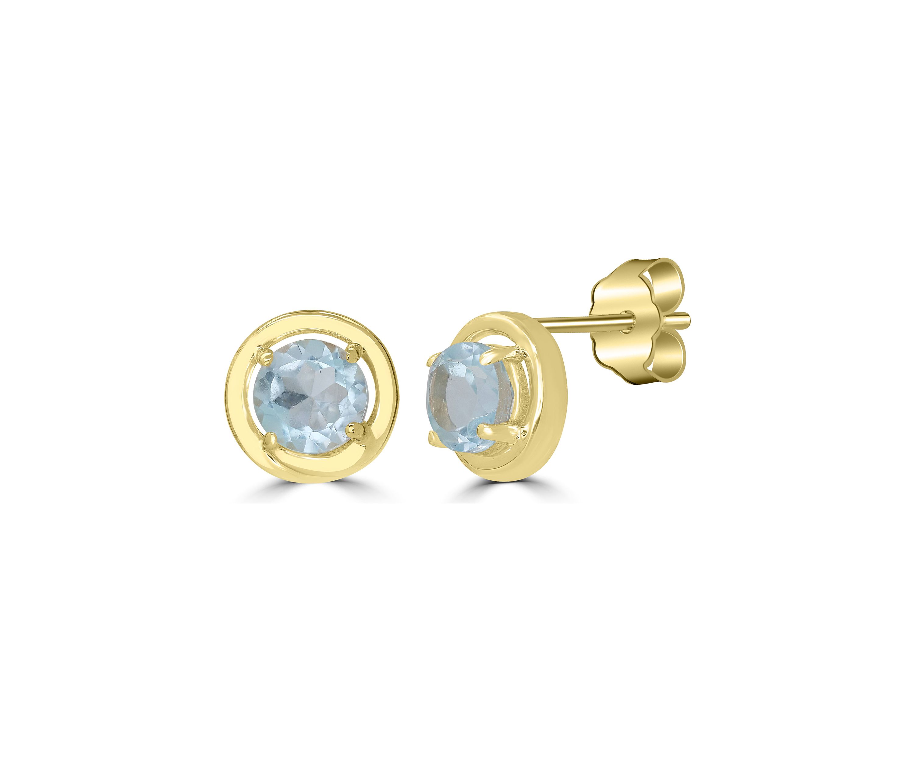 Gold over Sterling Silver Blue Topaz Halo Stud Earrings