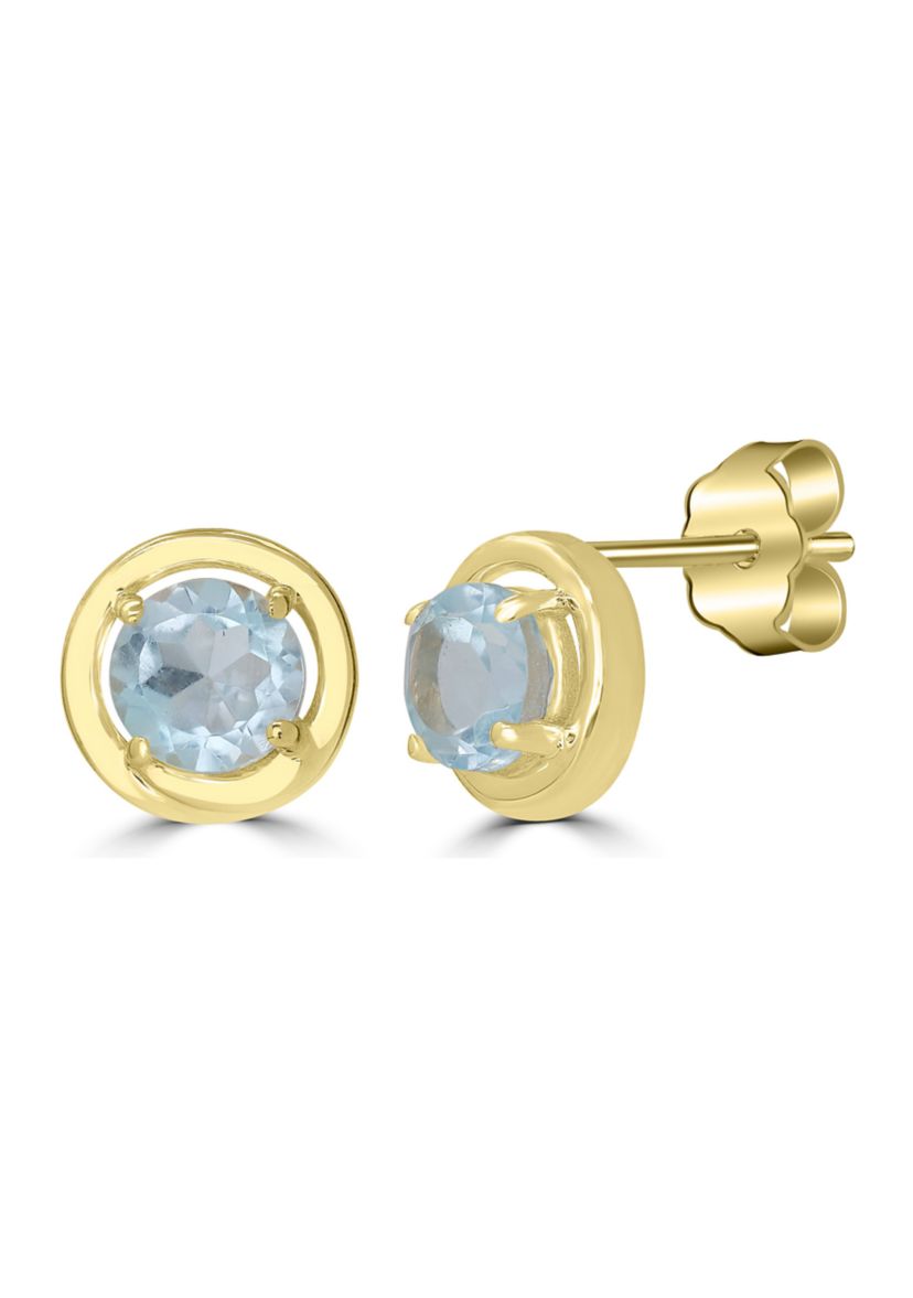 Gold over Sterling Silver Blue Topaz Halo Stud Earrings
