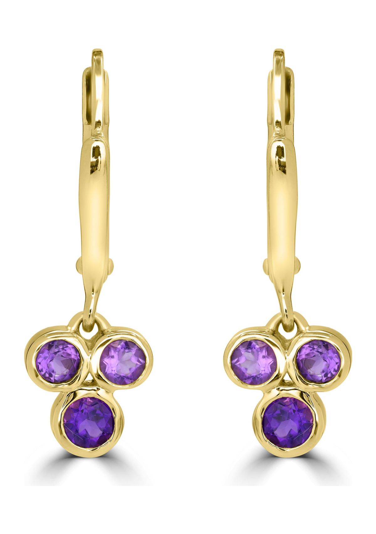 Gold Over Sterling Silver Amethyst Leverback Drop Earrings