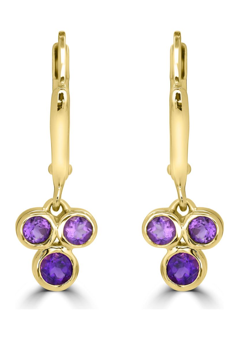 Gold Over Sterling Silver Amethyst Leverback Drop Earrings
