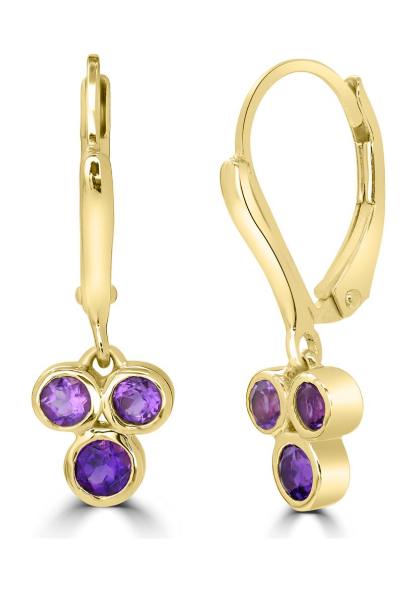 Gold Over Sterling Silver Amethyst Leverback Drop Earrings