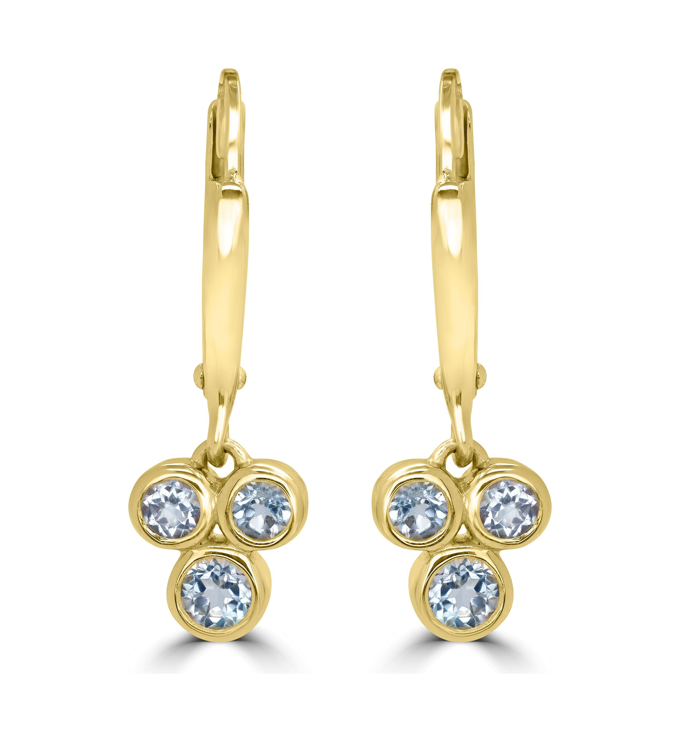Gold Over Sterling Silver Blue Topaz Leverback Drop Earrings