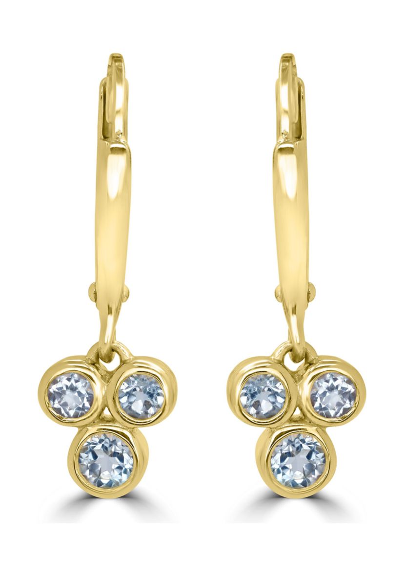 Gold Over Sterling Silver Blue Topaz Leverback Drop Earrings