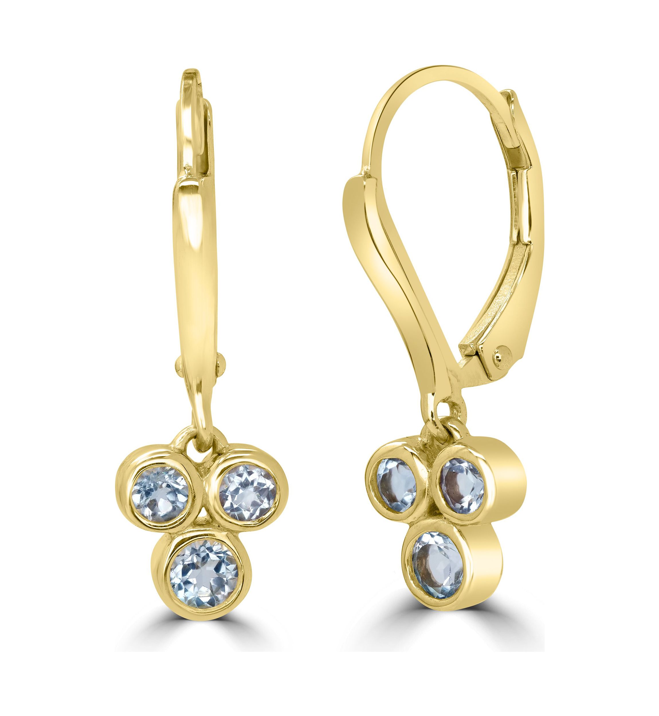 Gold Over Sterling Silver Blue Topaz Leverback Drop Earrings