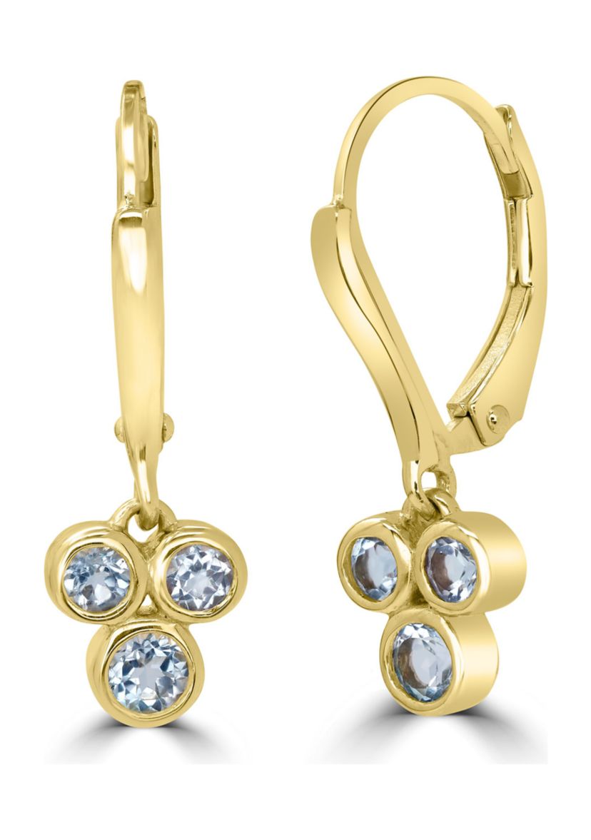 Gold Over Sterling Silver Blue Topaz Leverback Drop Earrings