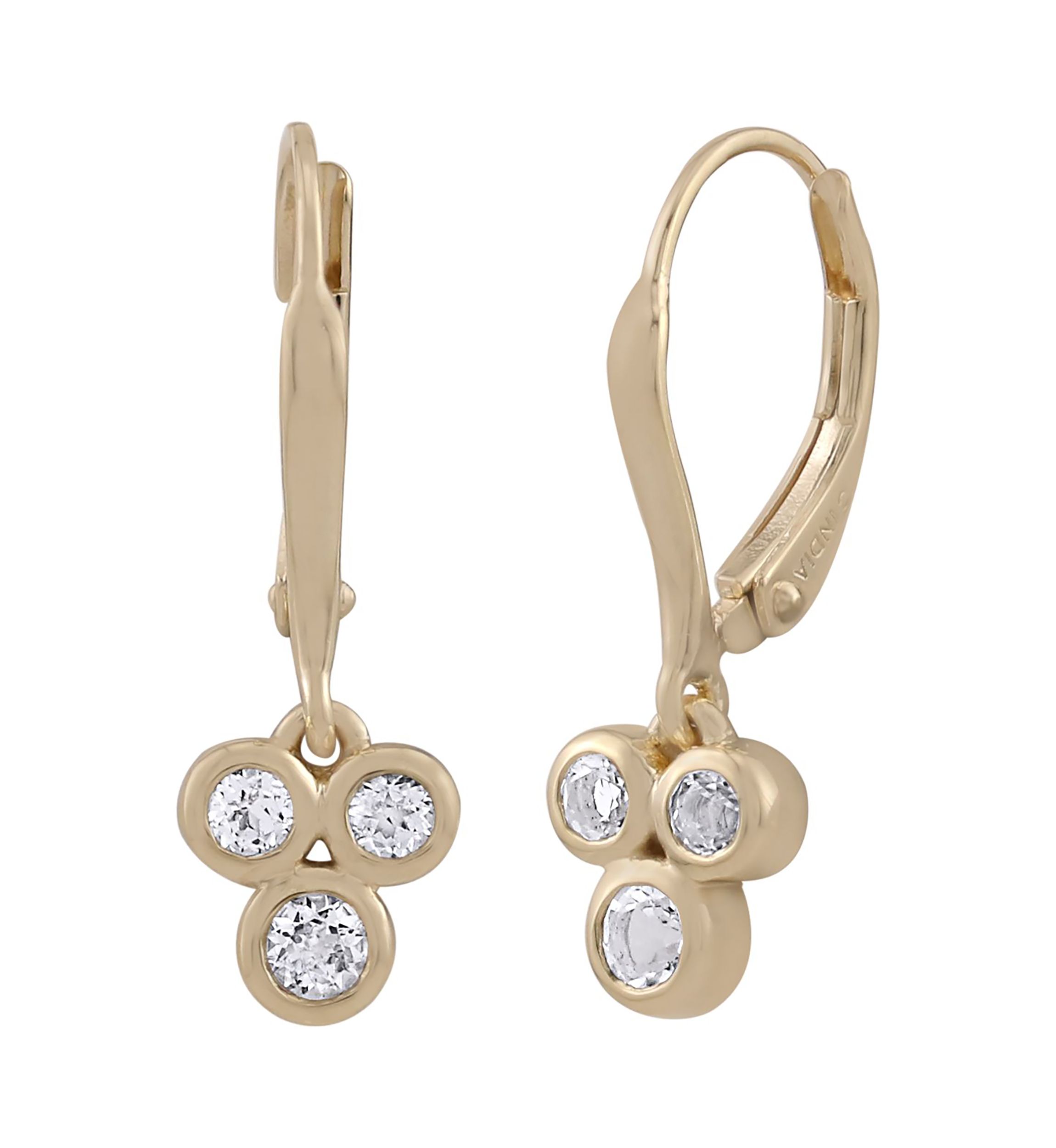 Gold Over Sterling Silver White Topaz Leverback Drop Earrings