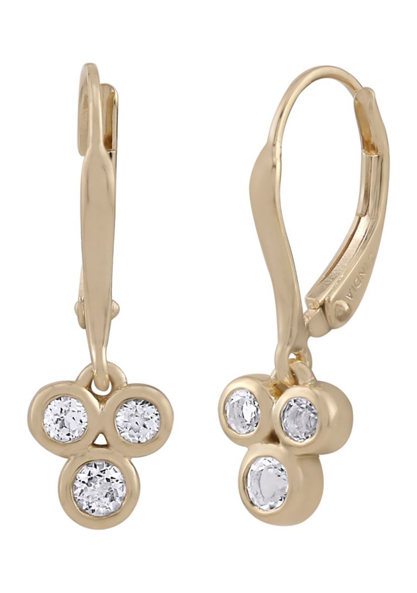 Gold Over Sterling Silver White Topaz Leverback Drop Earrings