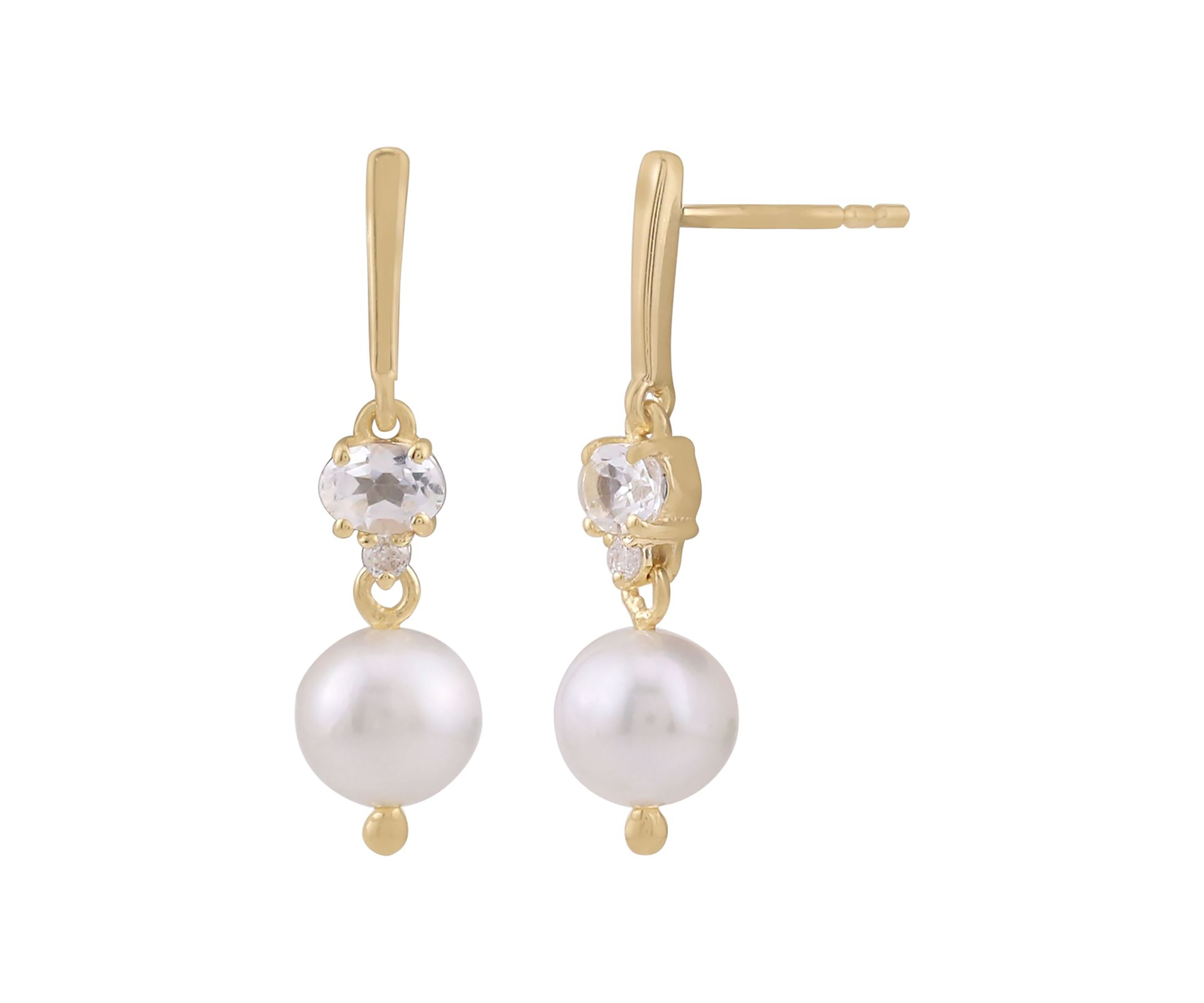 Gold Over Sterling Silver Pear and White Diamond Drop Earrings