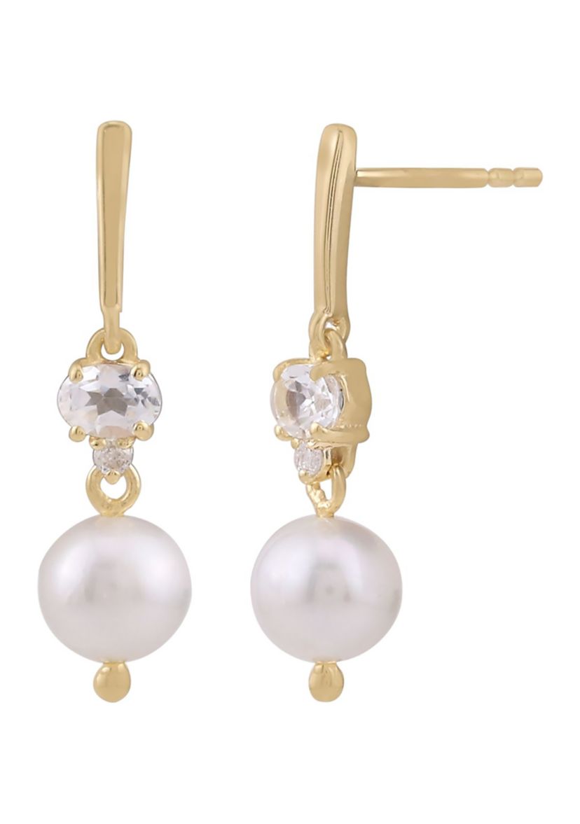 Gold Over Sterling Silver Pear and White Diamond Drop Earrings