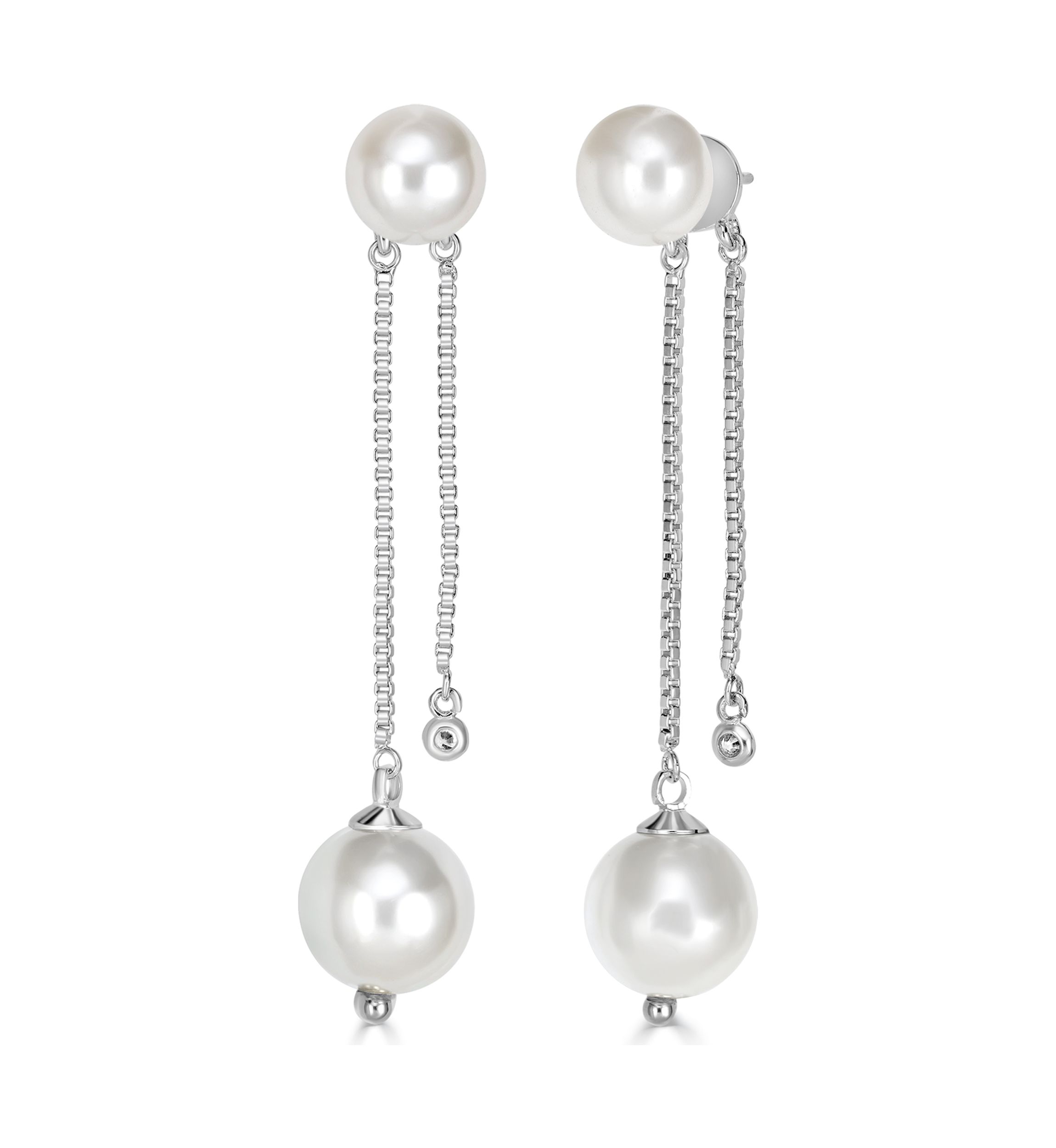Silver Plated Synthetic Pearl and Cubic Zirconia Dangle Earrings