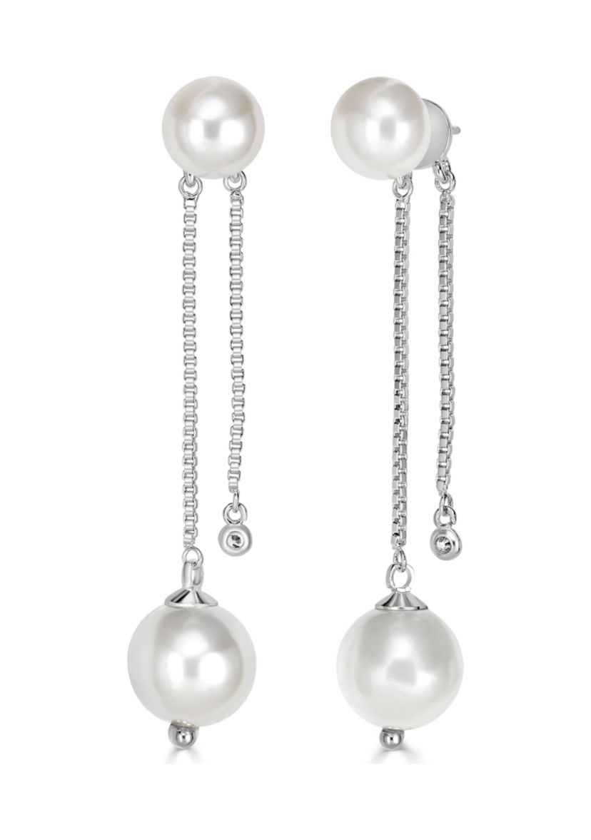 Silver Plated Synthetic Pearl and Cubic Zirconia Dangle Earrings