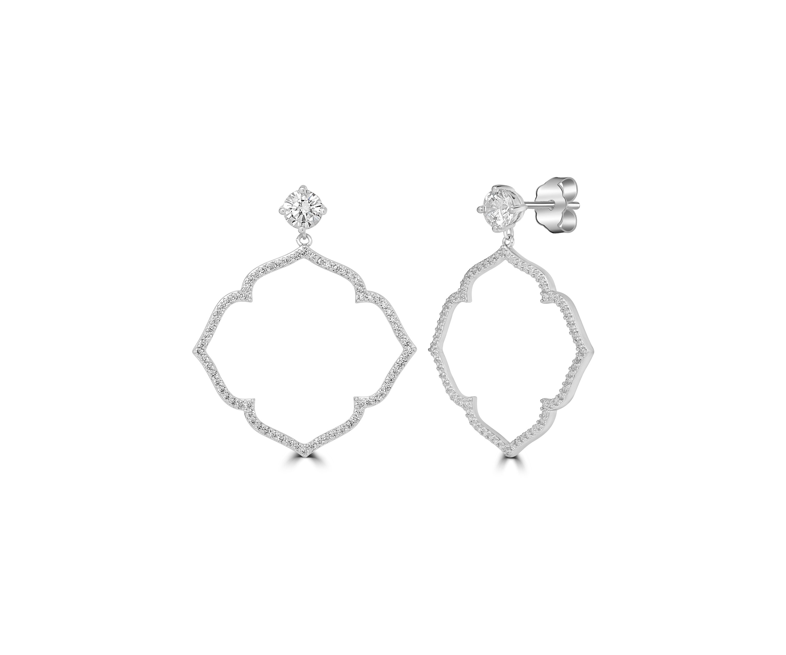 Silver Plated Cubic Zirconia Open Clover Drop Earrings