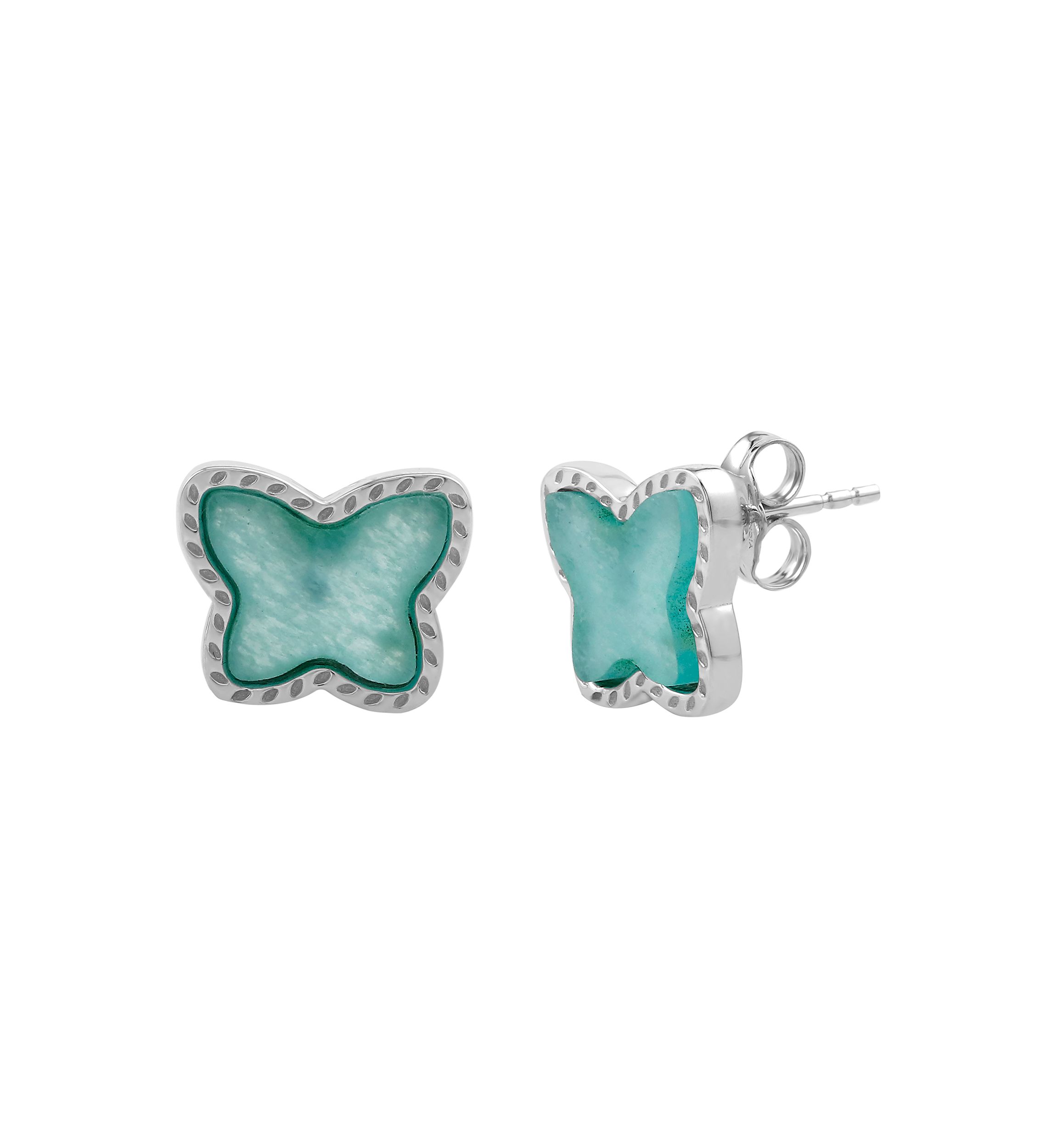 Sterling Silver Genuine Stone Butterfly Stud Earrings 