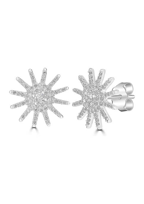 Fine Silver Plated Cubic Zirconia Starburst Stud Earrings