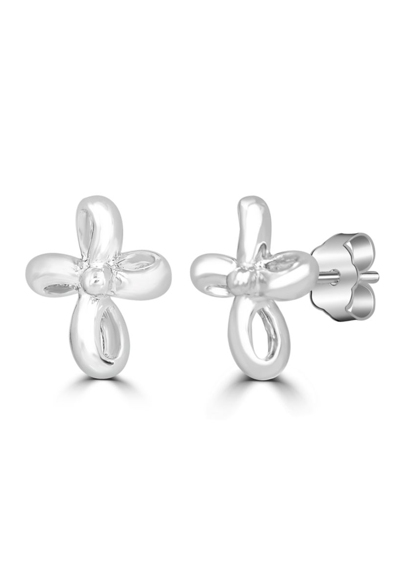  Flower Cross Sterling Silver Stud Earrings