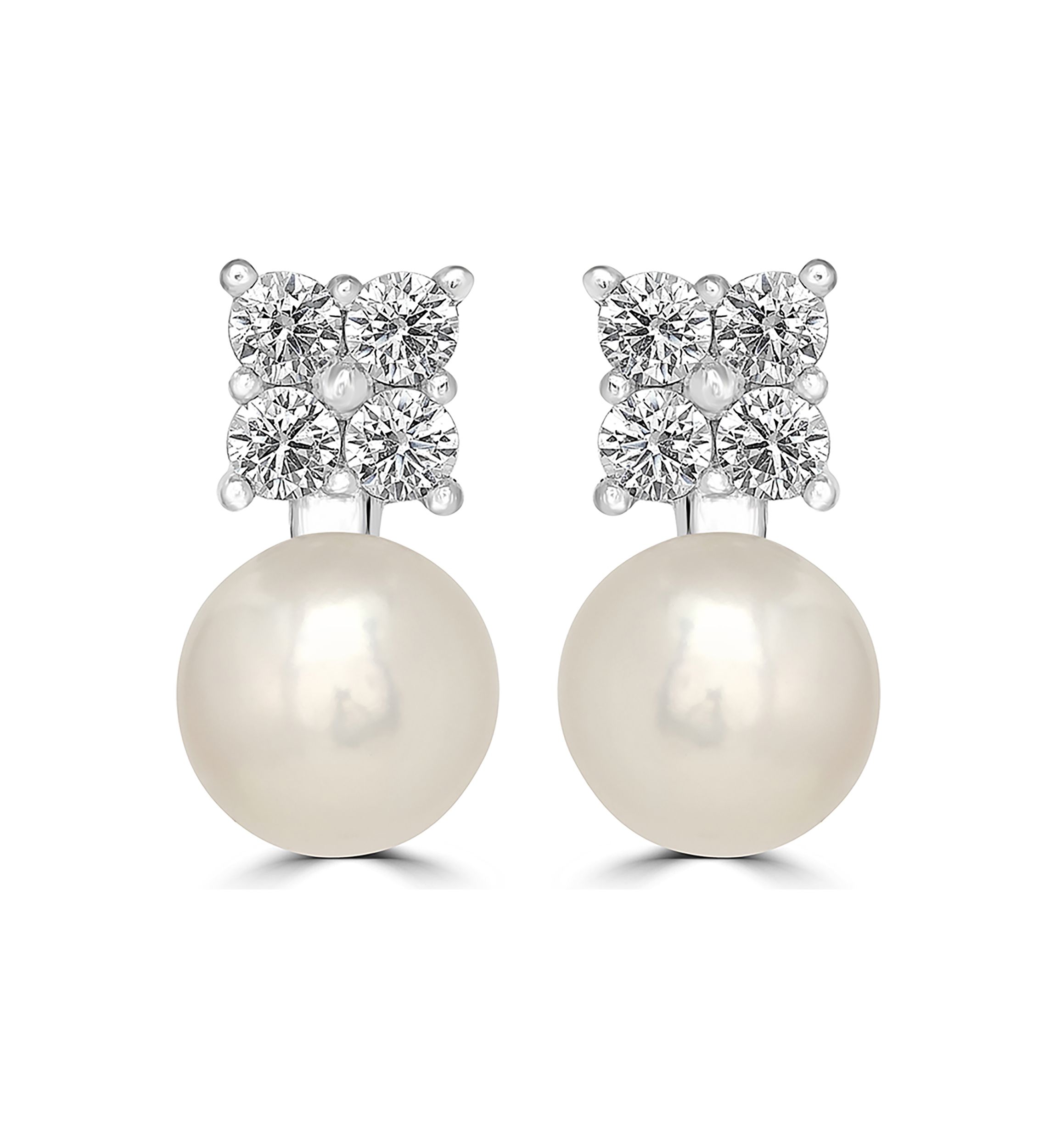 Sterling Silver Pearl and Cubic Zirconia Flower Stud Earrings