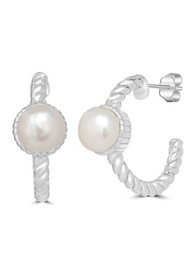 Belk Silverworks Sterling Silver Freshwater Pearl Rope Hoop Earrings