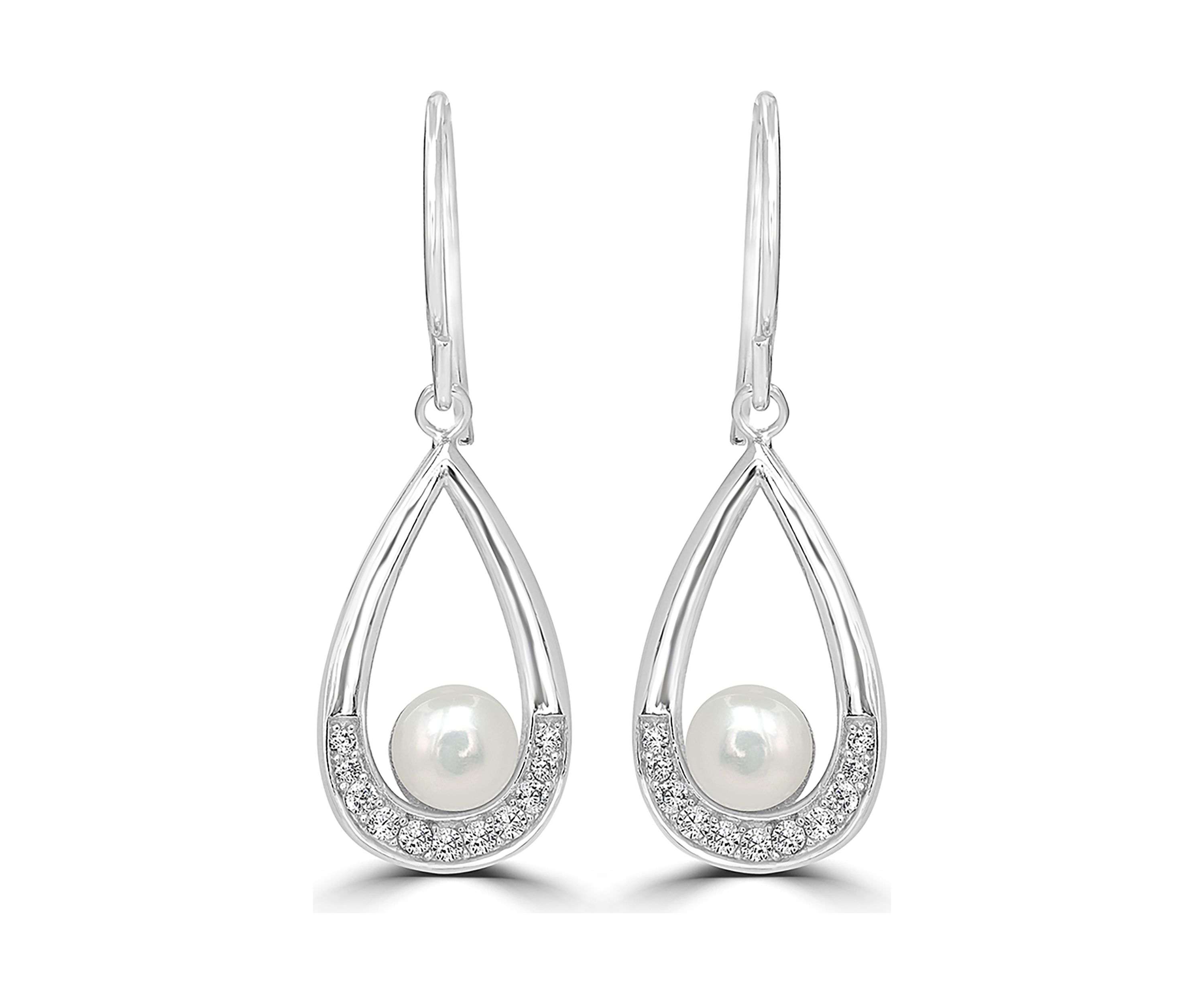 Pearl and Cubic Zirconia Teardrop Earrings in Sterling Silver