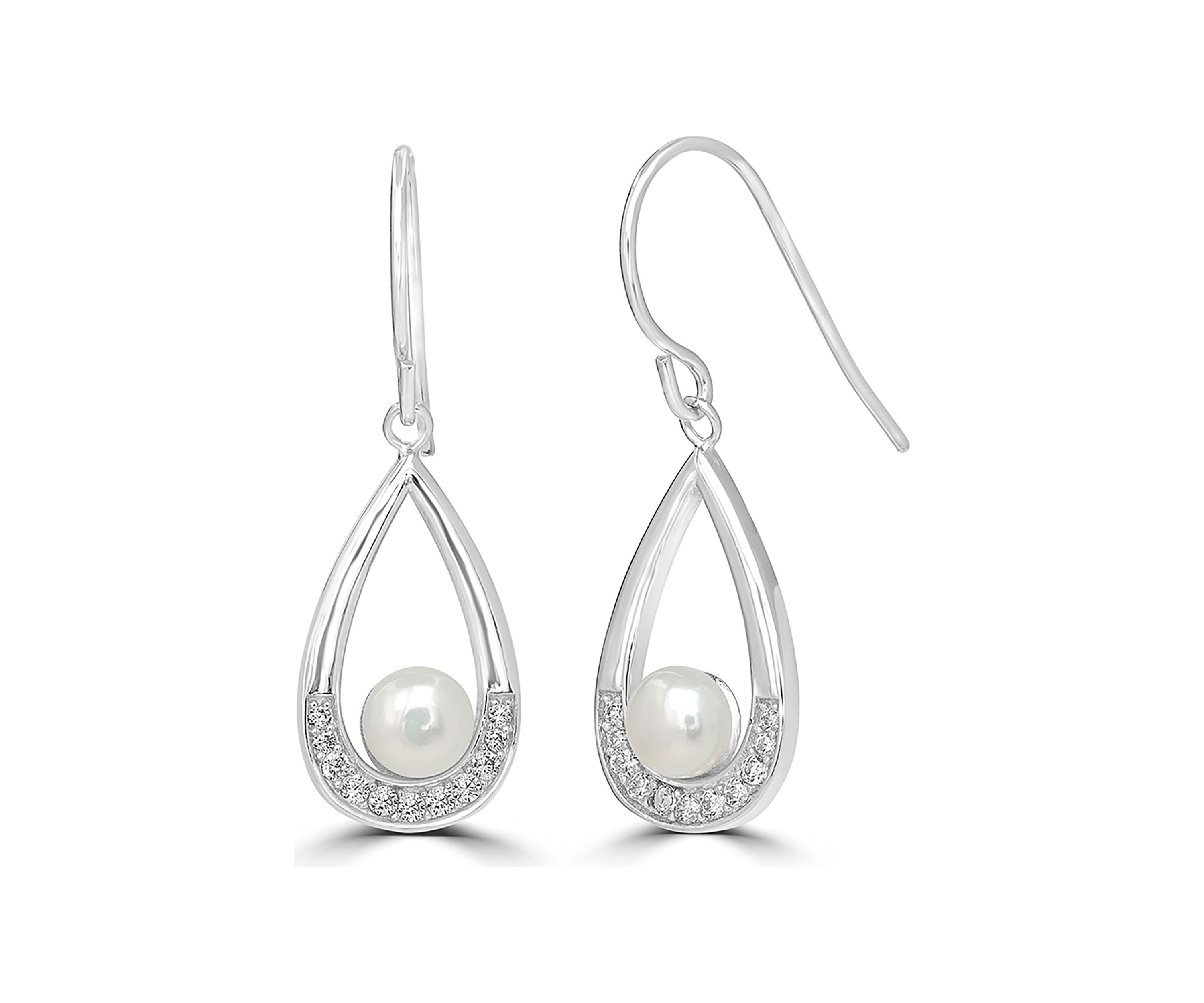 Pearl and Cubic Zirconia Teardrop Earrings in Sterling Silver
