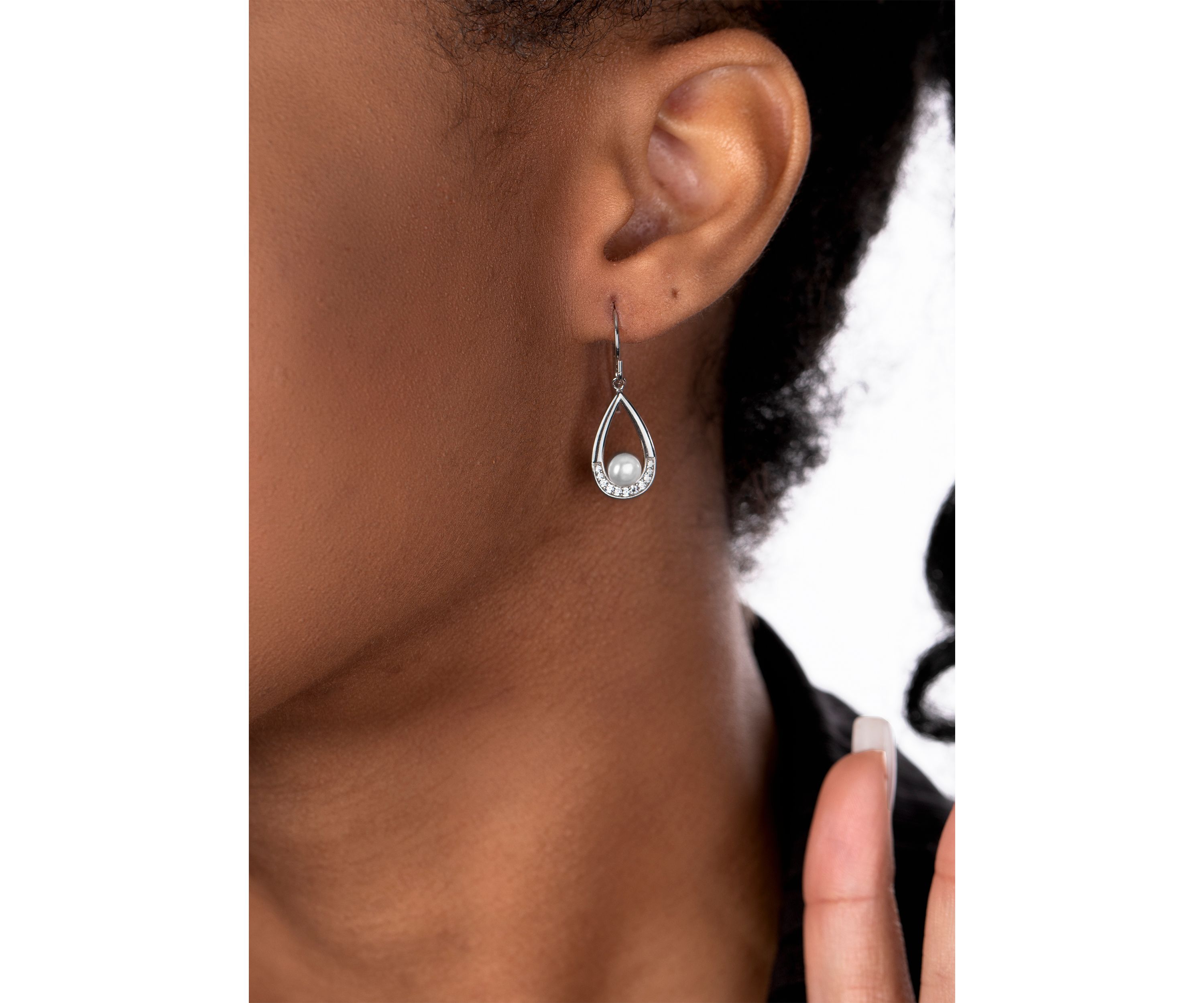 Pearl and Cubic Zirconia Teardrop Earrings in Sterling Silver