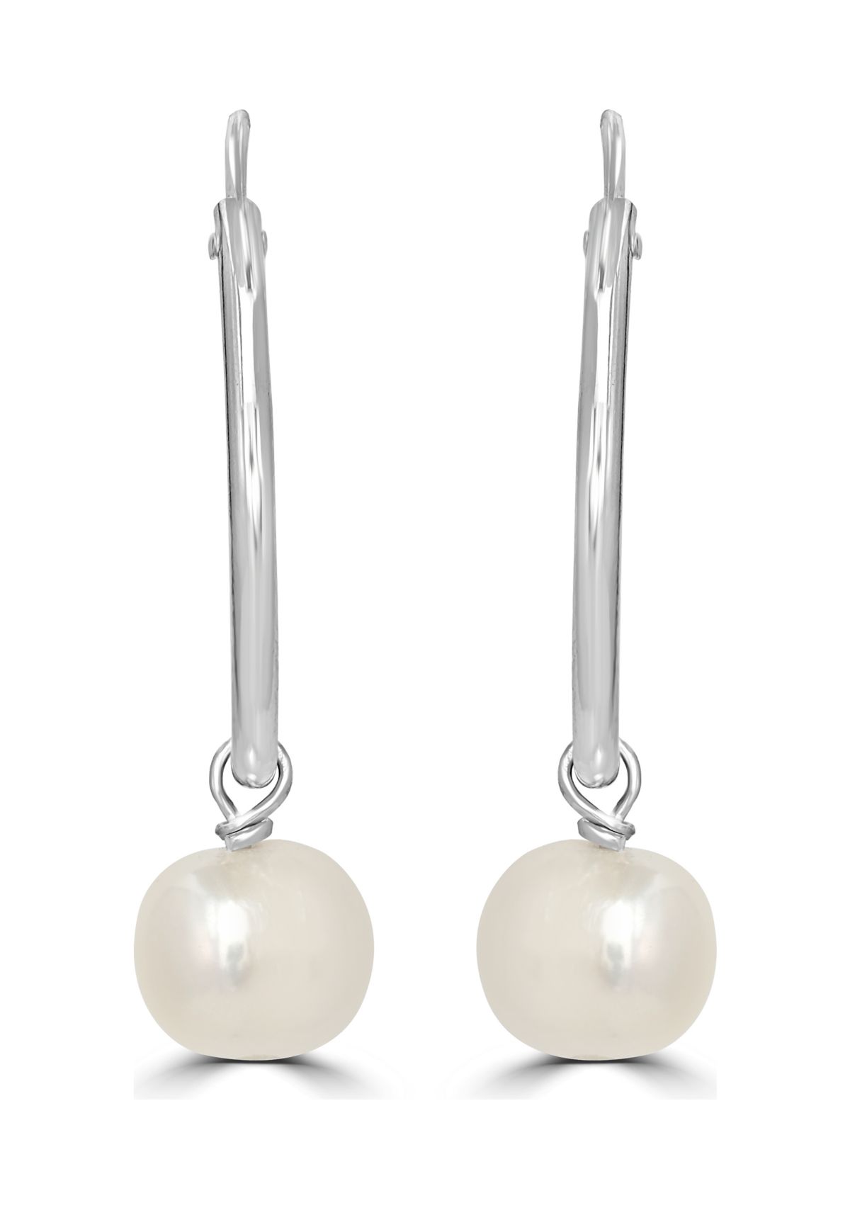 Sterling Silver Pearl Drop Hoop Earrings