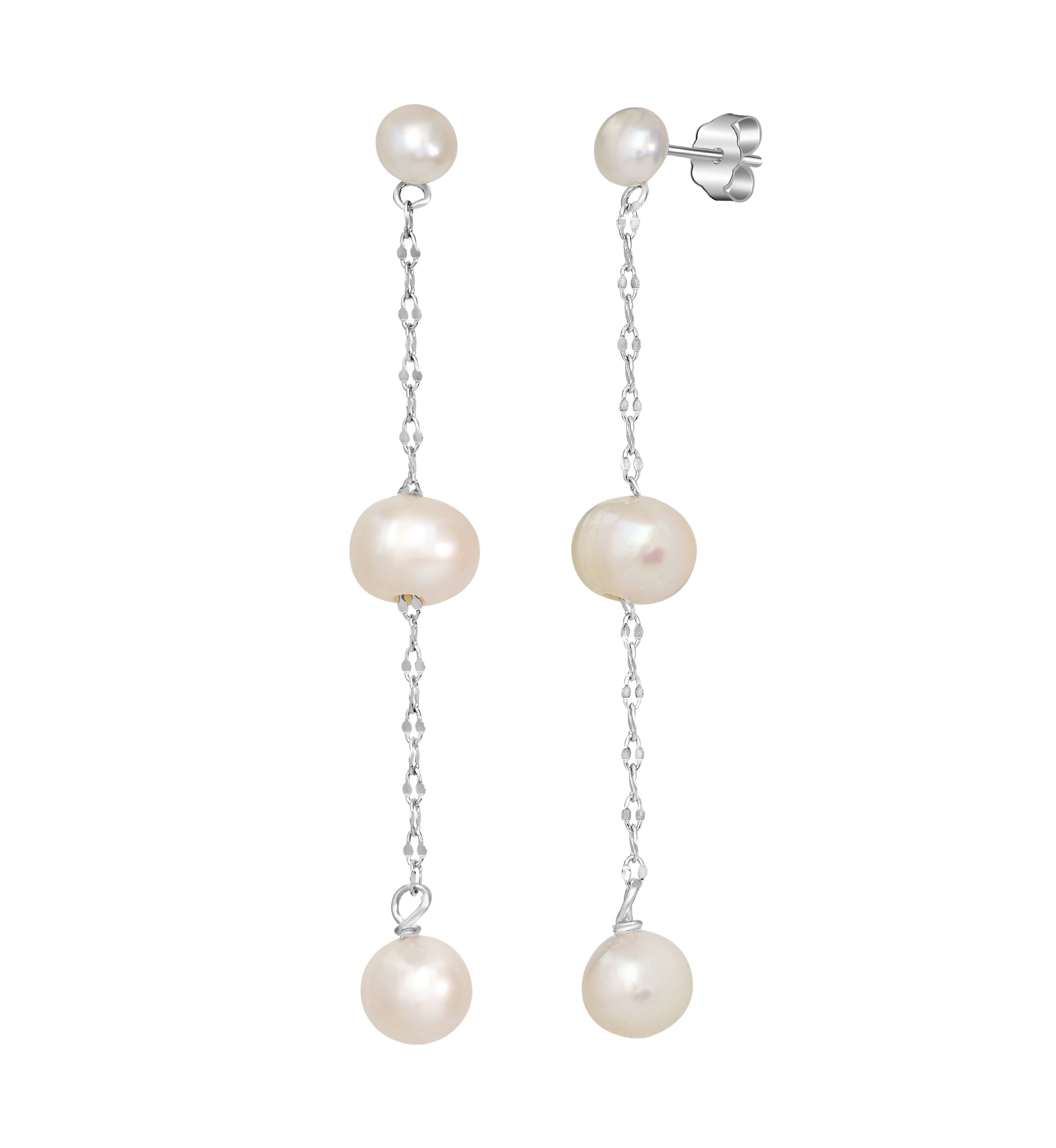 Sterling Silver Pearl Linear Earrings