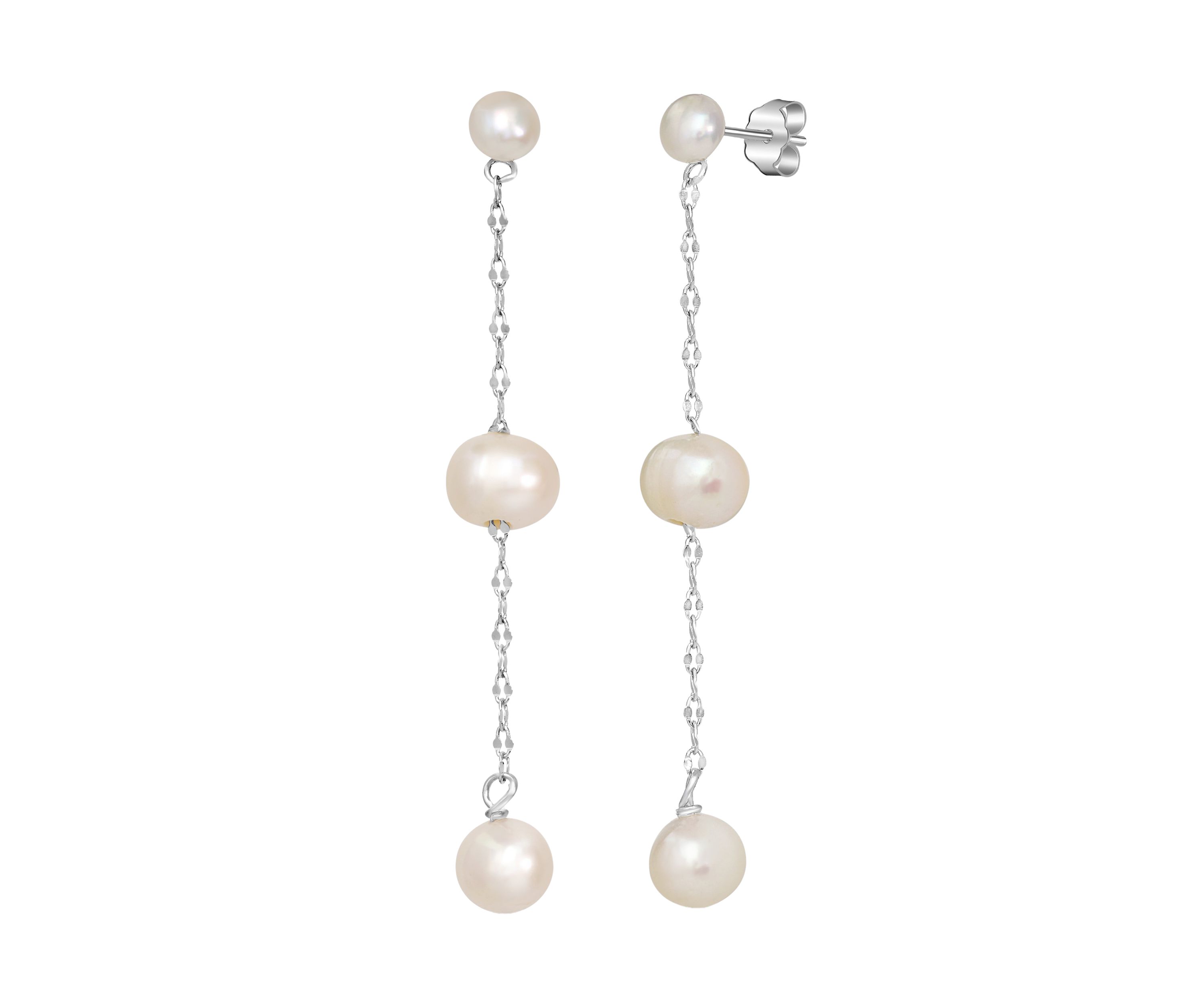 Sterling Silver Pearl Linear Earrings