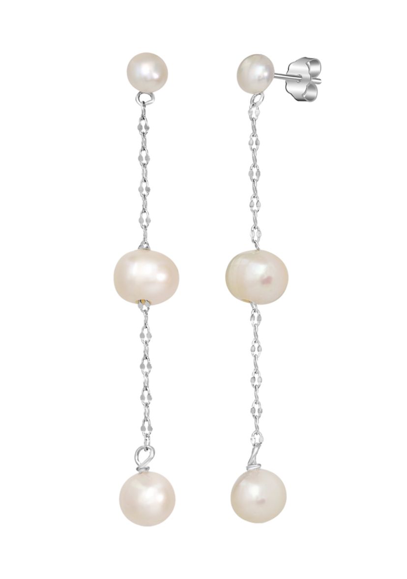 Sterling Silver Pearl Linear Earrings