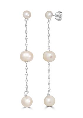 Belk Silverworks Pearl Sterling Silver Chain Drop Earrings