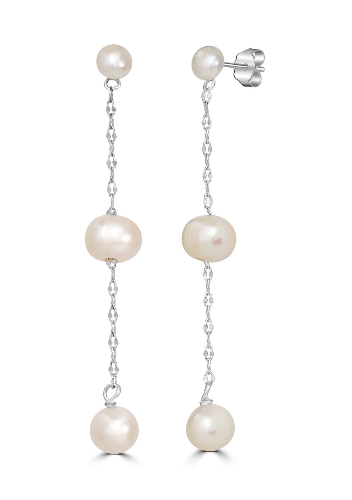  Pearl Sterling Silver Chain Drop Earrings