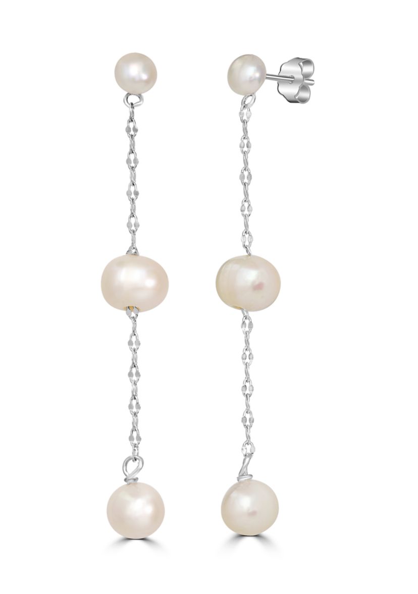  Pearl Sterling Silver Chain Drop Earrings