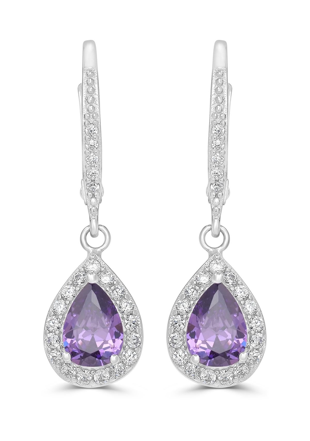 Sterling Silver Amethyst CZ Pear Drop Earrings