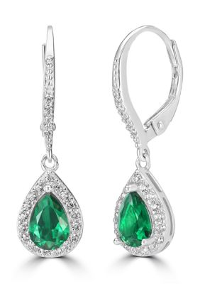 Belk Silverworks Sterling Silver Teardrop CZ Halo Lever Back Earrings