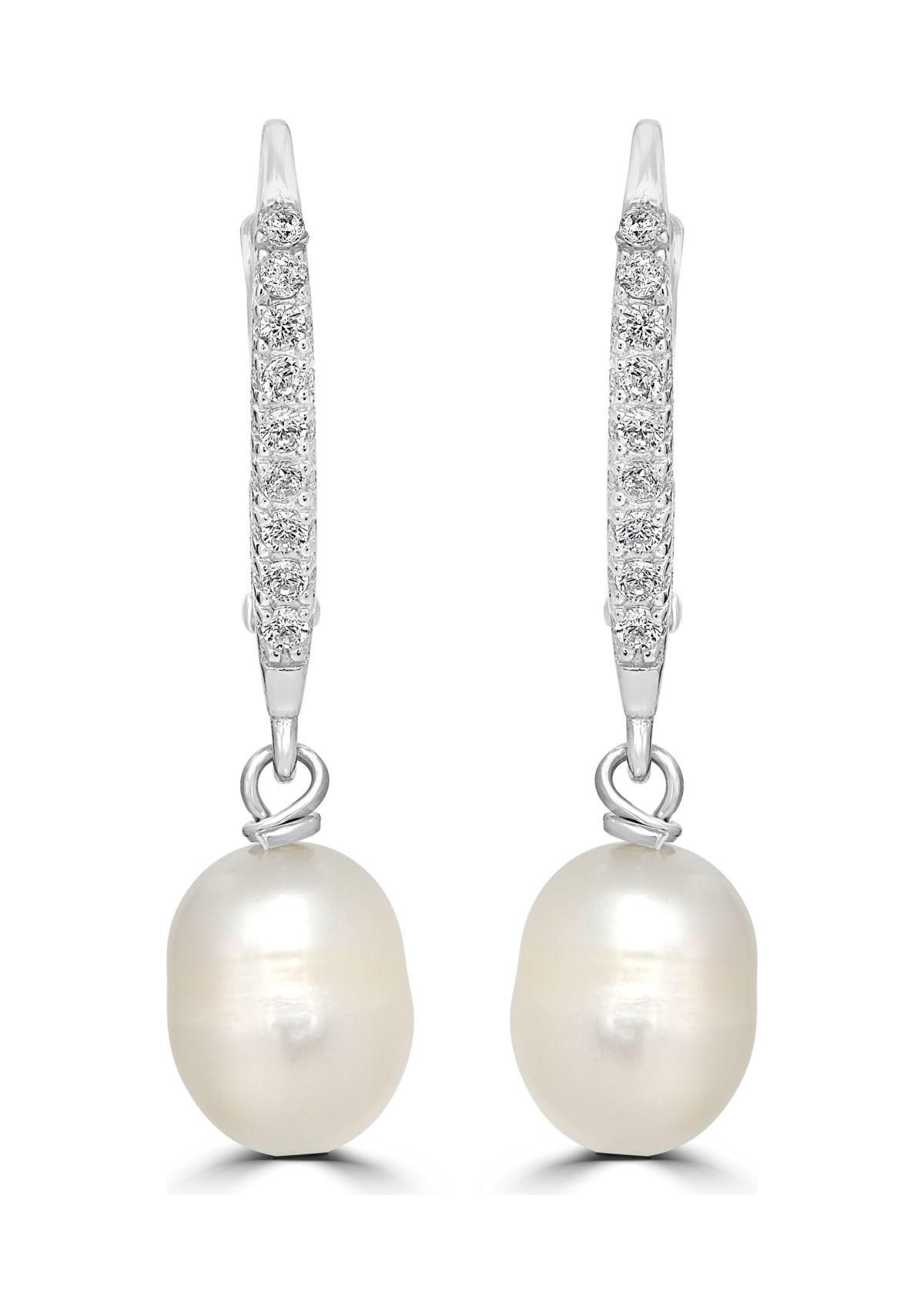 Pearl and Cubic Zirconia Linear Earrings in Sterling Silver