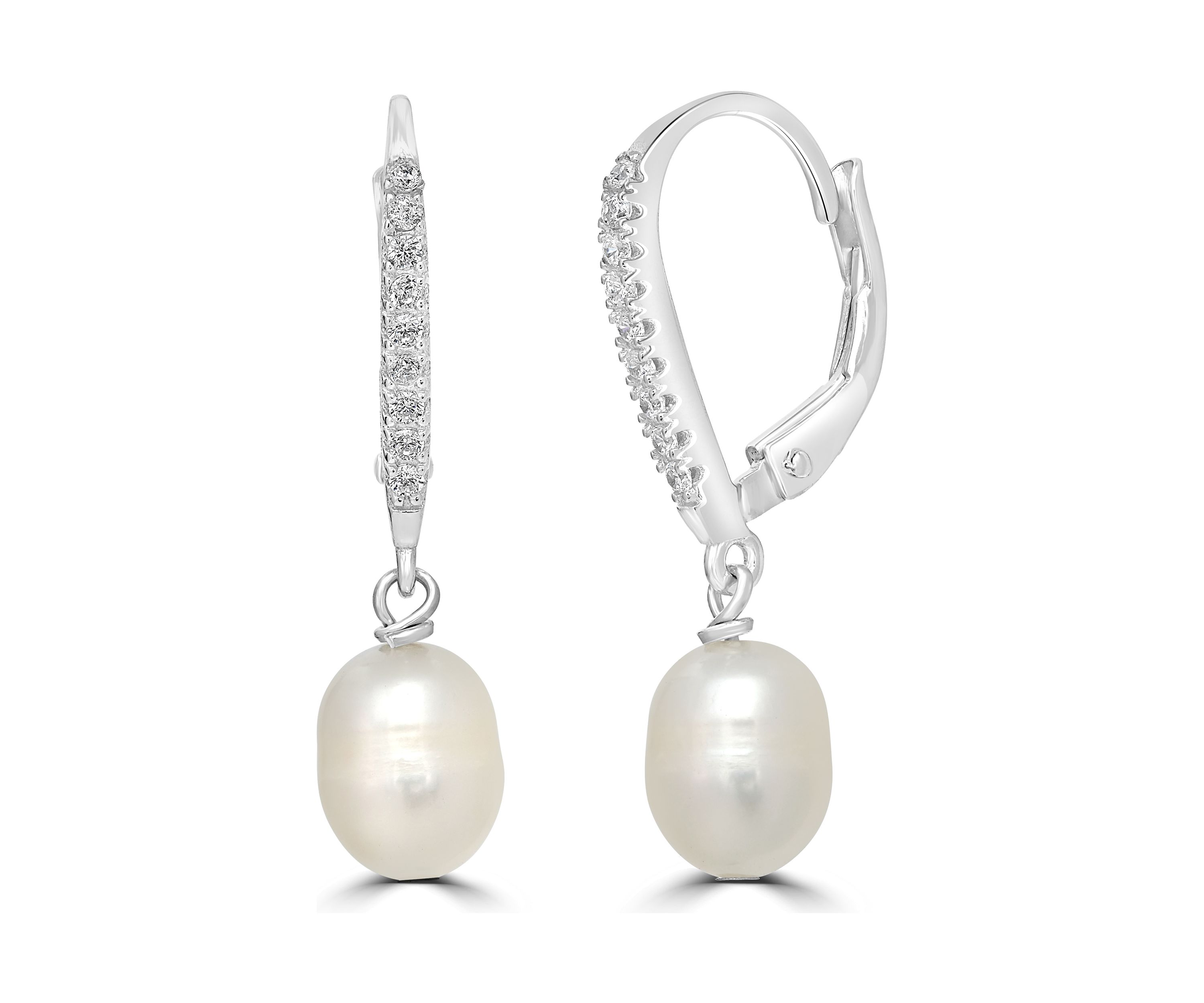 Pearl and Cubic Zirconia Linear Earrings in Sterling Silver