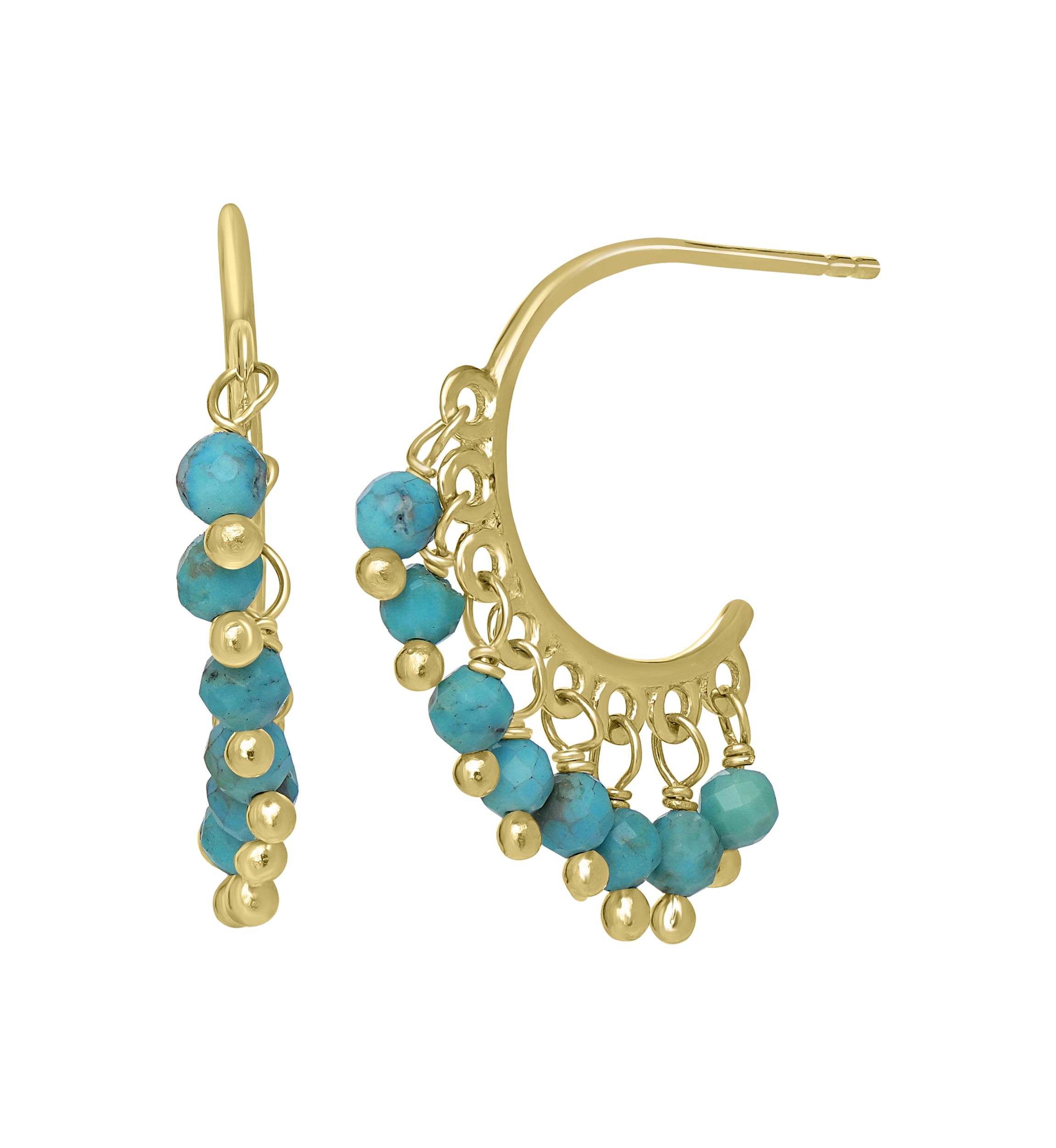 Gold Over Sterling Silver Beaded Hoop Earrings