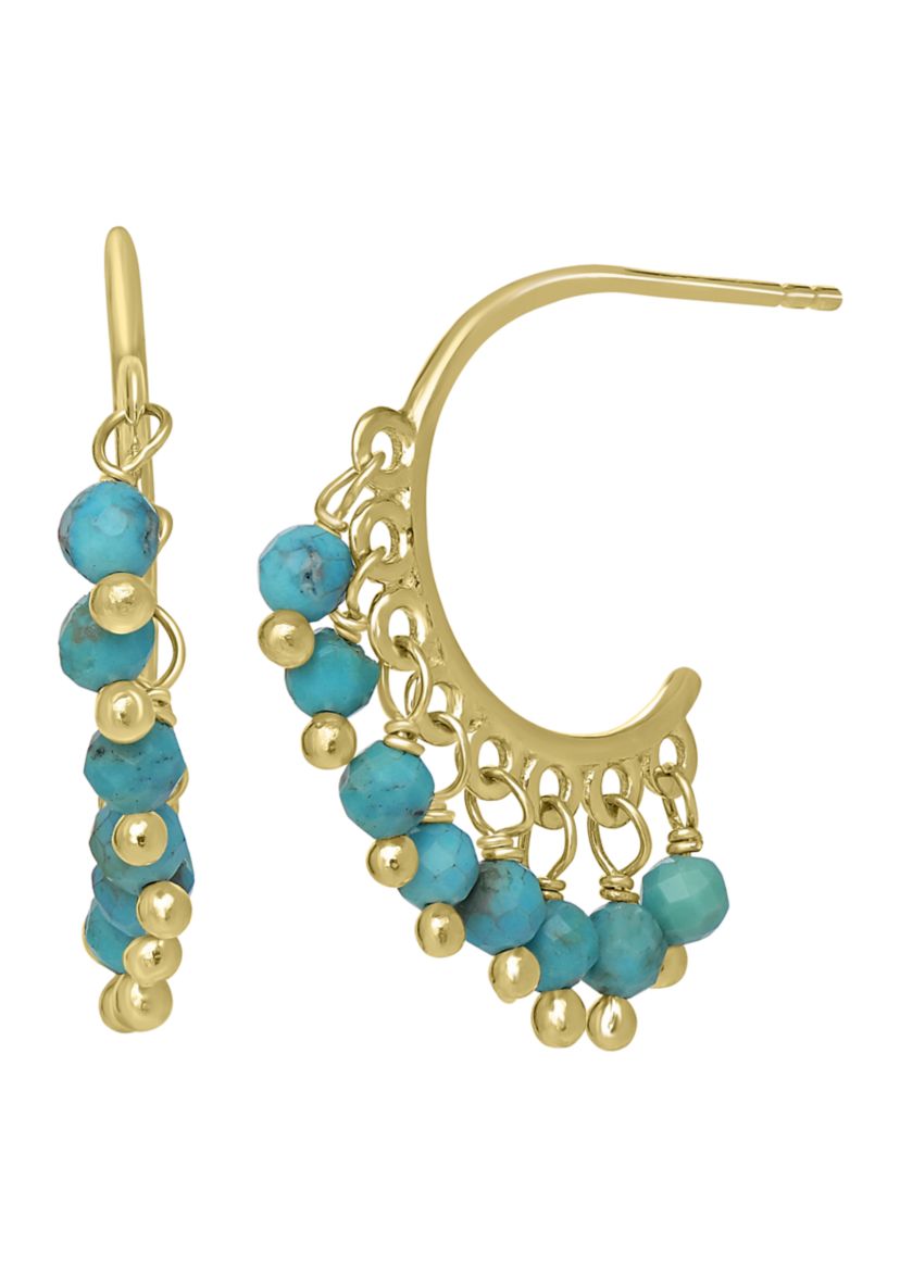 Gold Over Sterling Silver Beaded Hoop Earrings