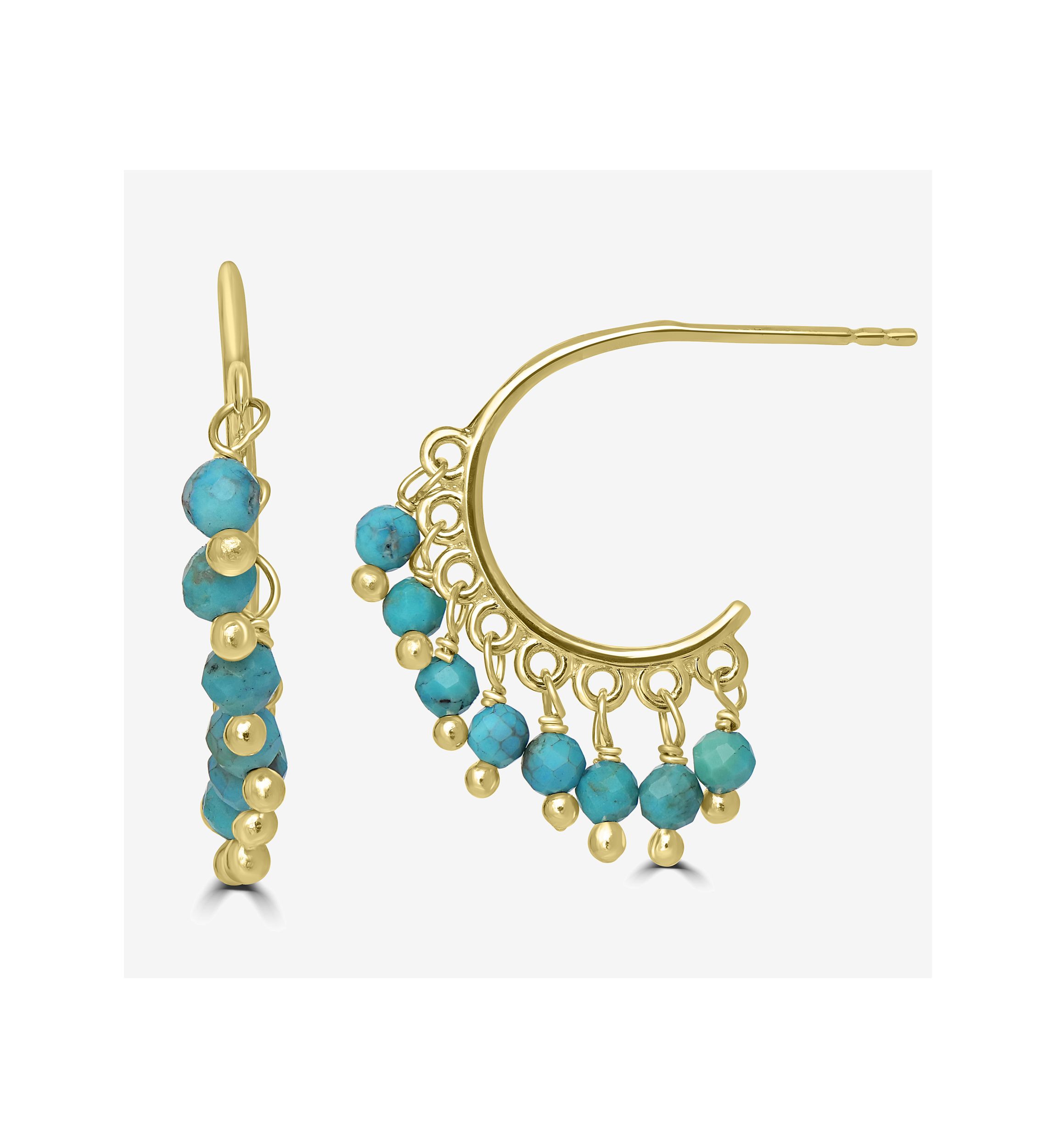 Gold Over Sterling Silver Beaded Hoop Earrings