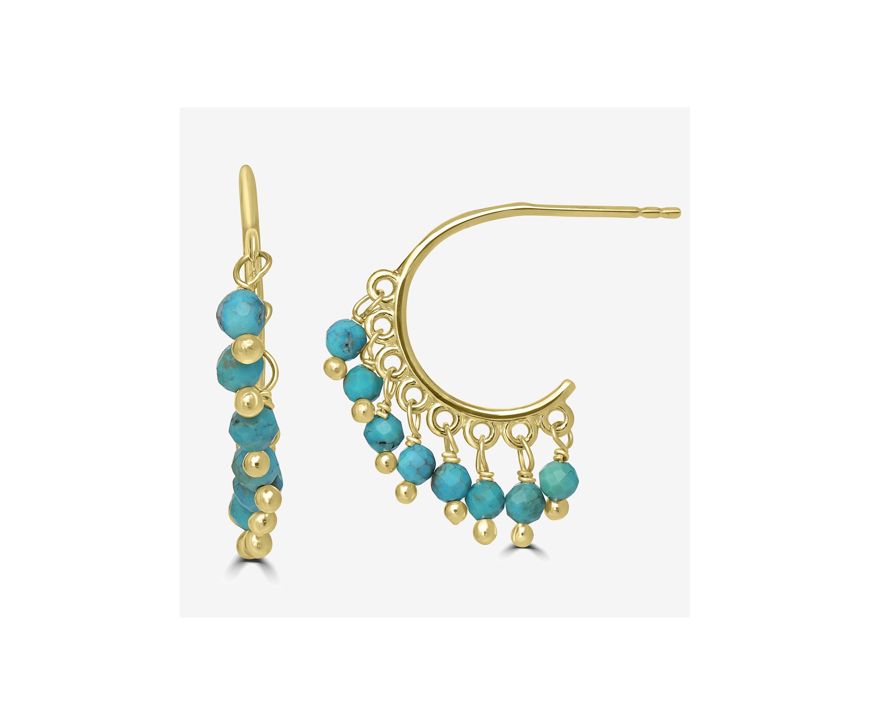 Gold Over Sterling Silver Beaded Hoop Earrings