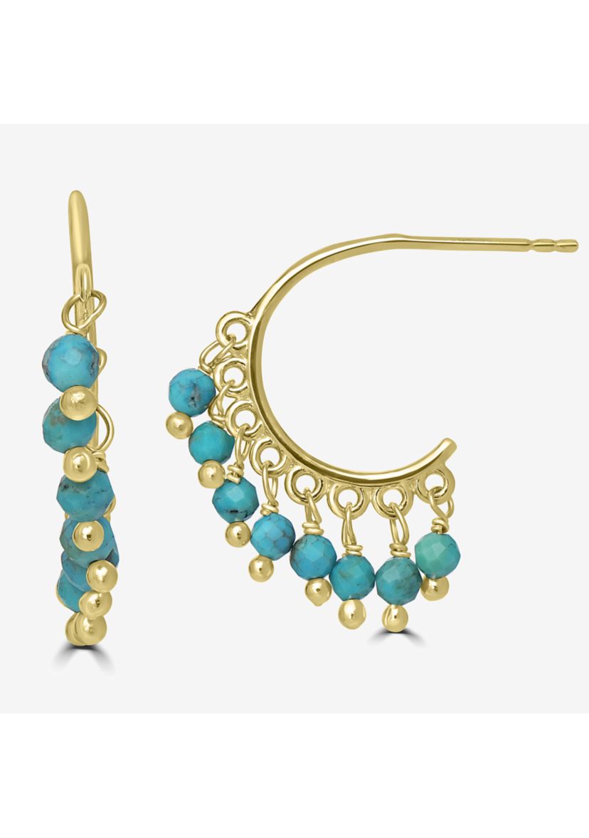 Gold Over Sterling Silver Beaded Hoop Earrings