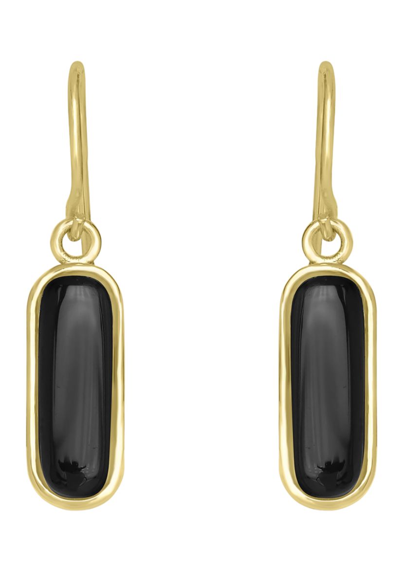 Gold Over Sterling Silver Rectangular Drop Earrings