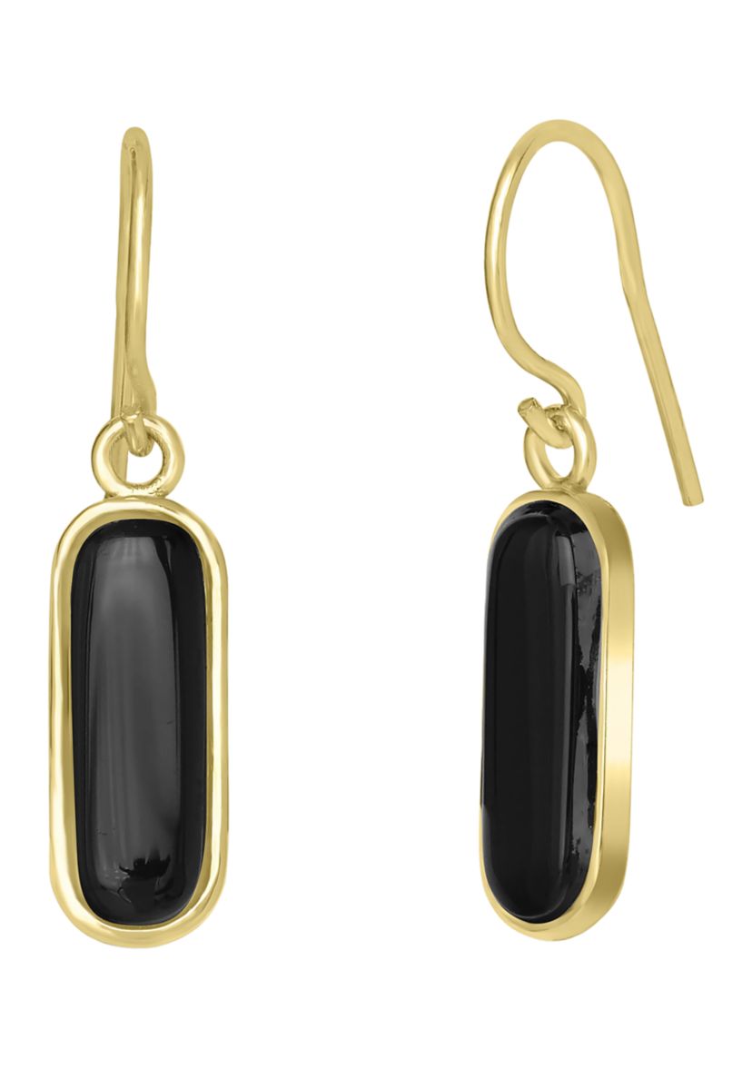 Gold Over Sterling Silver Rectangular Drop Earrings