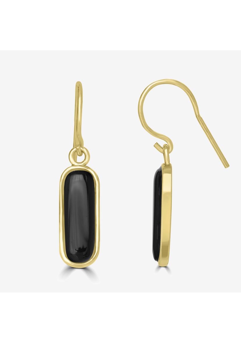 Gold Over Sterling Silver Rectangular Drop Earrings
