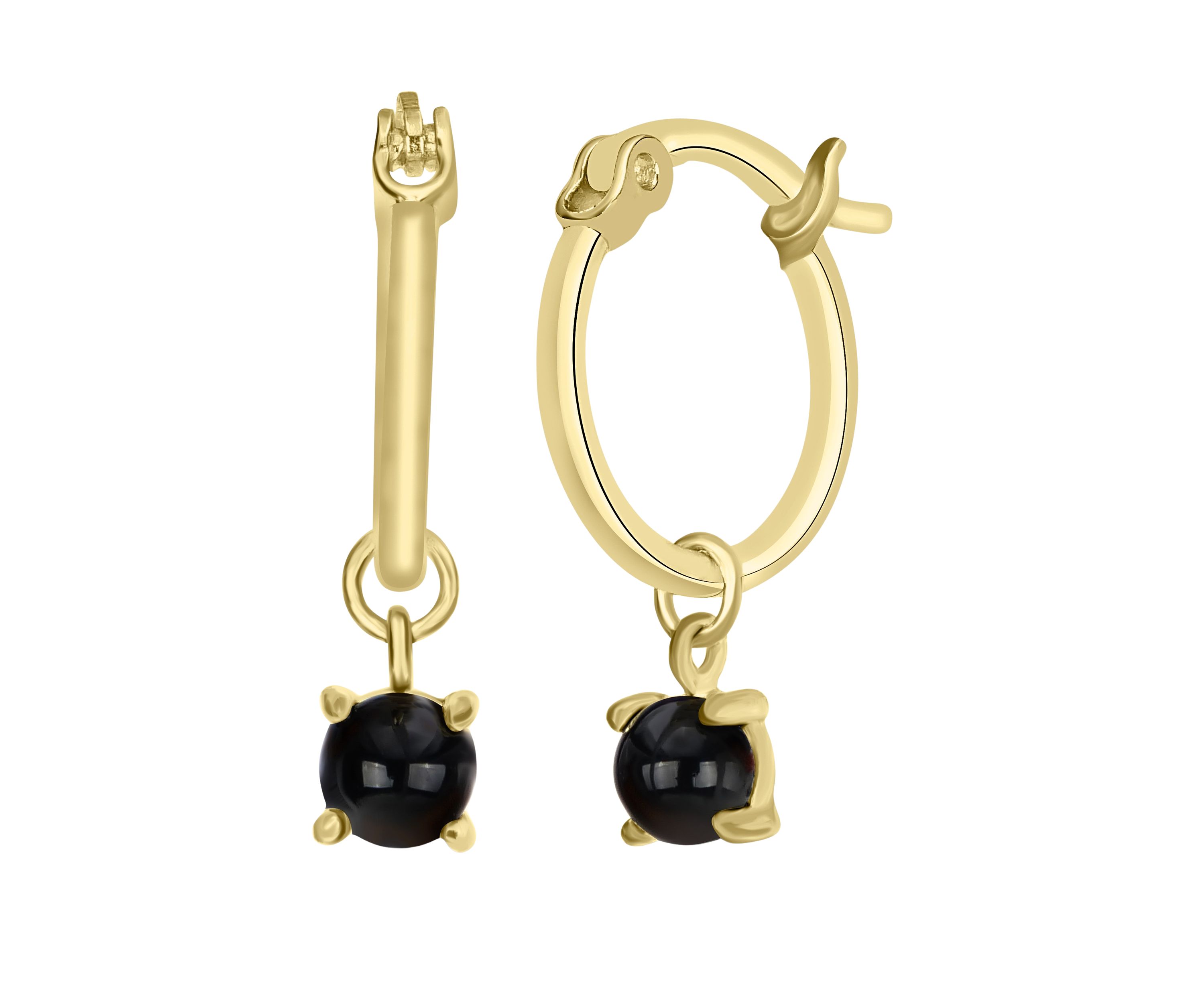Gold Over Sterling Silver Onyx Charm Hoops 