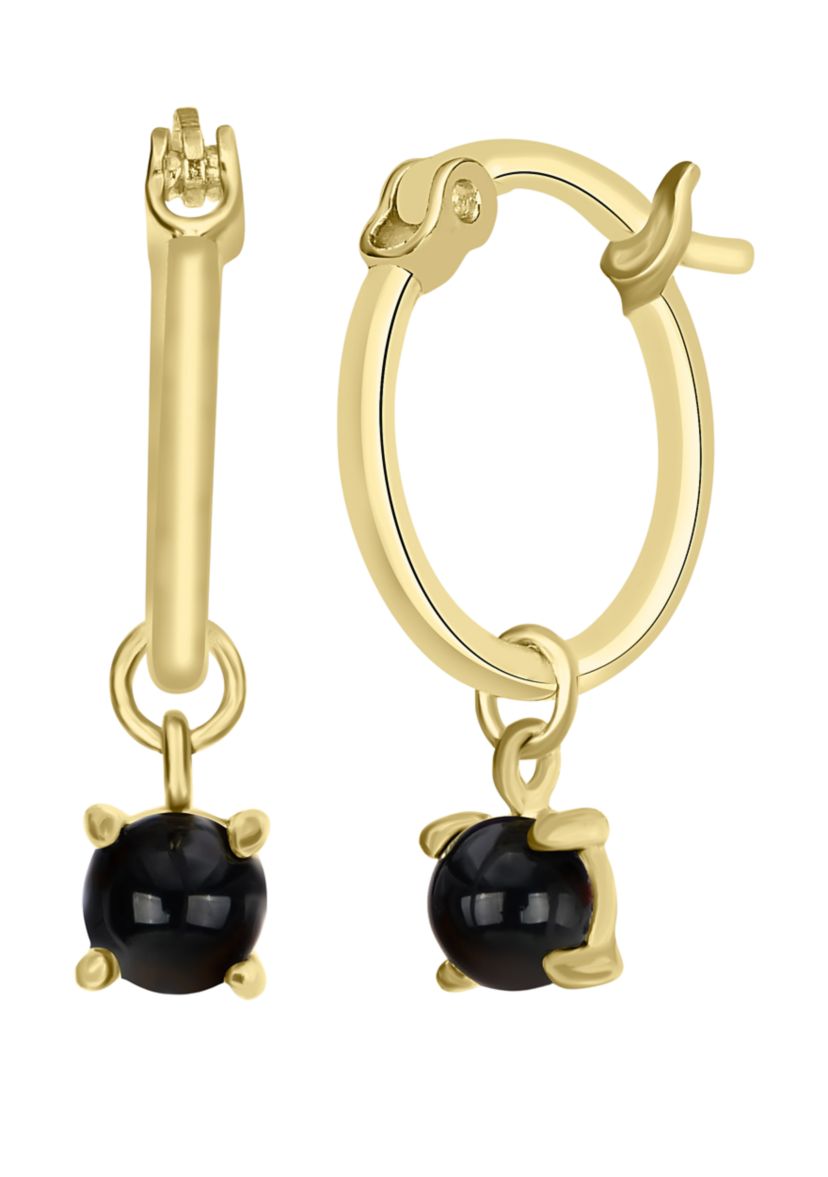 Gold Over Sterling Silver Onyx Charm Hoops 