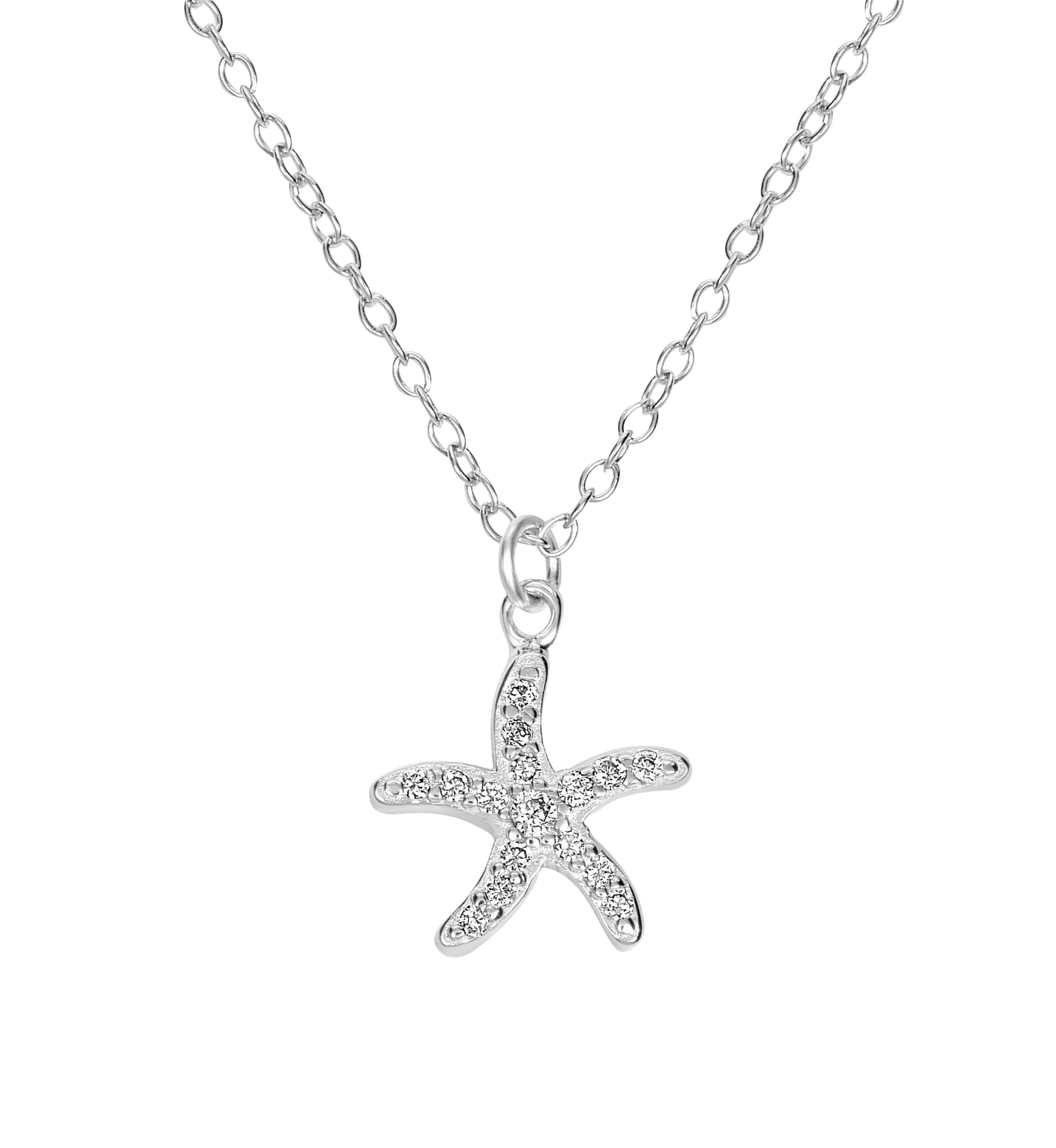 Sterling Silver Cubic Zirconia Starfish Pendant Necklace