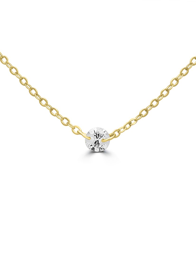 Gold Over Sterling Silver Cubic Zirconia Solitaire Necklace 